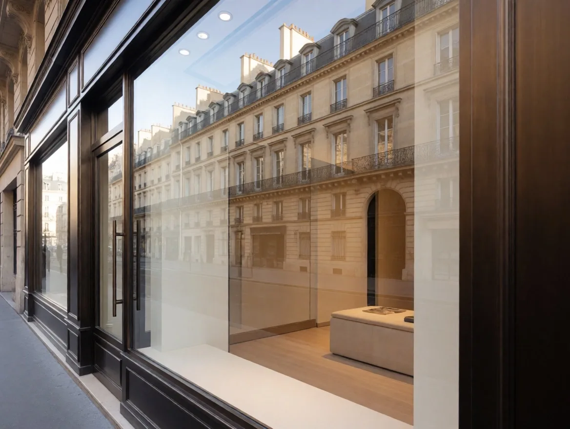 Vitrine de commerce nettoyée à Paris